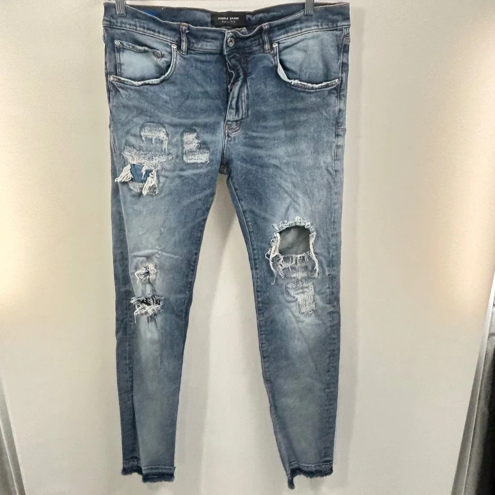 Purple Brand P001 Four Pocket Indigo Slim Distressed Jeans Tag 38 Men's 36